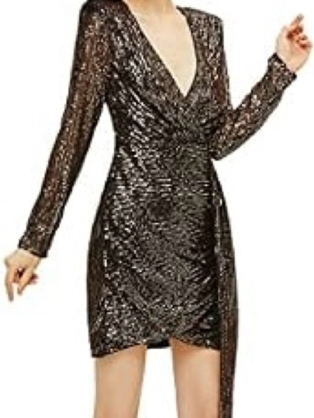NWT  Babeyond Gold Black sequence Long-Sleeve V-Neck Party Dress (#F-27)